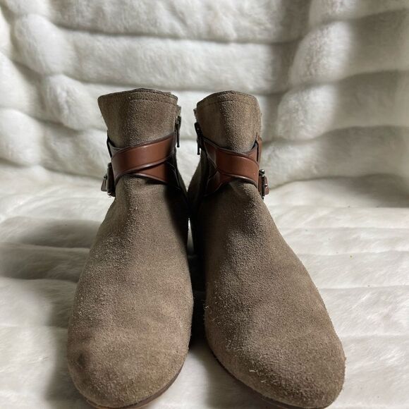 Coach Pauline leather suede khaki & Tan straps ankle boots side zipper s… - Picture 7 of 15